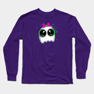 Cute Little Big Eyed Ghostie With Sparkles Long Sleeve T-Shirt